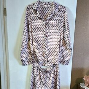Cato White and Burgundy Printed Women's Pajama Set